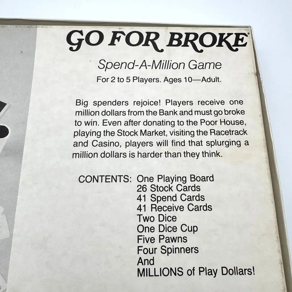 Vintage Go For Broke Spend A Million Board Game Complete 2-5 Players